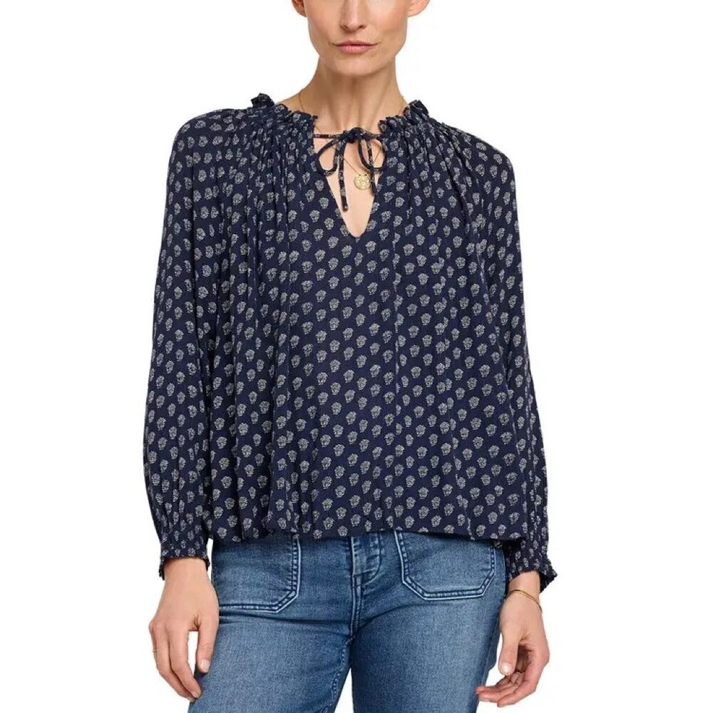 Faherty Emery Peasant Blouse Top Womens Medium Lotus Floral Print